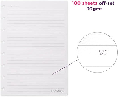 Discbound Notebook Rulled Refills Paper - 5.51" x 7.87" Paper for Custom Discbound Notebook, Planner or Daily Use – 90 GSM Custom Note-Taking System Discbound Inserts – 100 Sheets