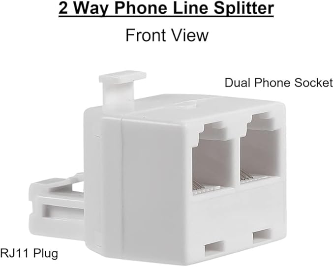 2 Way Telephone Splitter Wall Jack Adapter, 4 Pack, White, 1 Male to 2 Converter Cable RJ11 6P4C Telephone Adapter and Separator for Landline onto Wall Jack, Applied for Phone, Fax, Modem