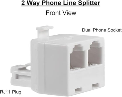 2 Way Telephone Splitter Wall Jack Adapter, 4 Pack, White, 1 Male to 2 Converter Cable RJ11 6P4C Telephone Adapter and Separator for Landline onto Wall Jack, Applied for Phone, Fax, Modem