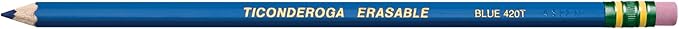 Ticonderoga Erasable Checking Wood-Cased Pencils, Pre-Sharpened, Blue, 12 Count