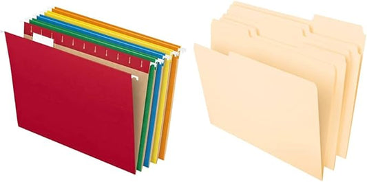 Pendaflex Hanging File Folders, Letter Size, Assorted Colors (81663) and Pendaflex File Folders, Letter Size, Manila, 1/3-Cut Tabs (65213)