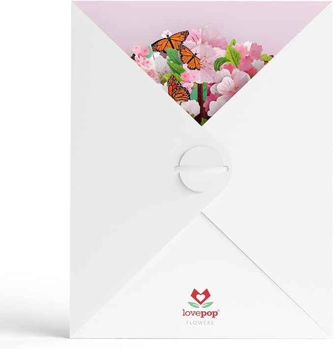 Lovepop Cherry Blossom & Butterfly Pop-Up Bouquet, 10.25 X 7.5”, Mother’s Day Paper Flower Bouquet, 3D Pop-up Paper Flower, Greeting Cards with Note Card