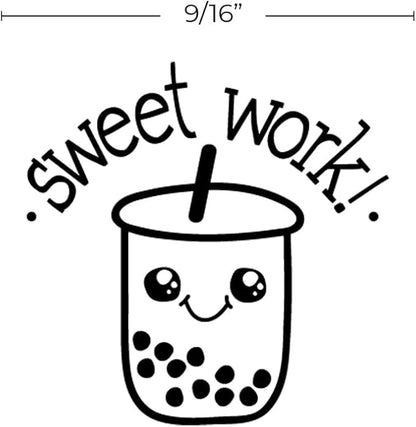Sweet Work Bubble Tea Themed Stamp / 2000 Plus Self Inking Teacher Boba Drink Stamper / 9/16" Small Black Ink Worksheet School Homework Stamp Made in USA