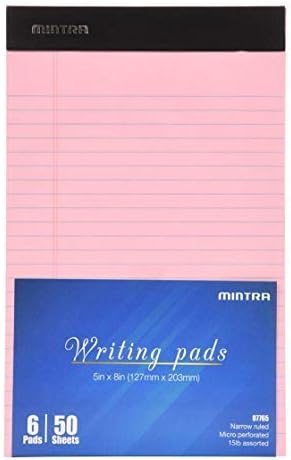 Mintra Office Legal Pads, ((Basic 6pk - (Pastel Set #2), 5in x 8in, Narrow Ruled)), Narrow Ruled, 50 Sheets per Notepad, Micro perforated Writing Pad, Notebook Paper for School, College, Office, Work