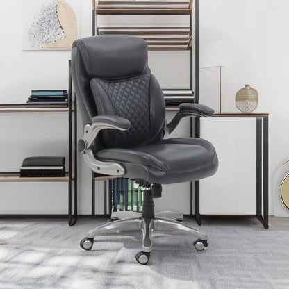 Amazon Basics Ergonomic Desk Office Chair, Flip-up Armrests, Adjustable Height, Grey Leather