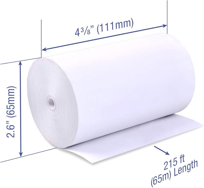 4 3/8 x 215 feet x 9 rolls CORELESS BPA Free Thermal Paper Rolls for Zebra QLn420 and Star TSP800 Mobile Thermal Receipt Printers. 65mm diameter