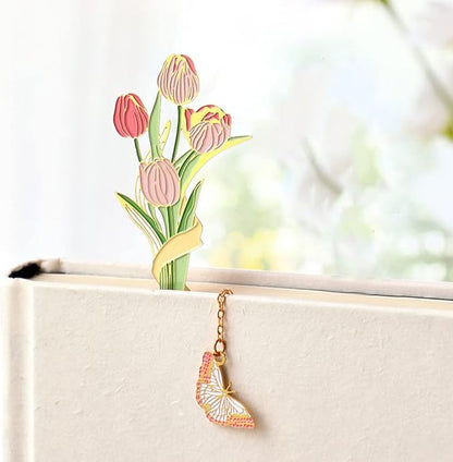Bookmarks for Book Lovers Book Marks for Reading Women Birthday Graduation Christmas Gifts for Her Cute Metal Bookmark Book Markers Stocking Stuffers for Teens (Tulip)