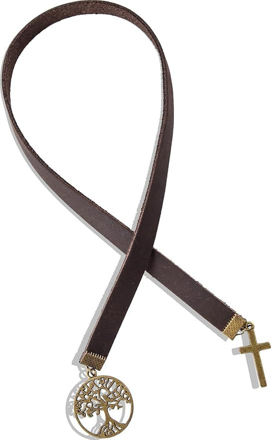 Bookmarks, Handmade Retro Cross Tree of Life Bible Bookmark with Long Leather Straps, Christian Saint Book Mark, Ideal Christian Gift (Style 13)