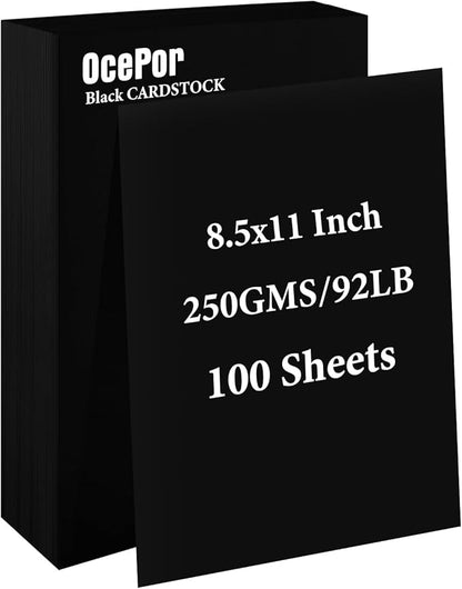 100 Sheets Black Cardstock 8.5” x 11”, 92lb/250gsm Black Card Stock, Thick Card Stock Paper, Heavy Cardstock Paper for Printer, Resume, Scrapbooks, Art, Crafts, Business Cards