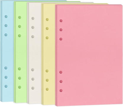 A5 Refills Paper, A5 Binder Planner Loose Leaf Paper, [5 Color] 100 Sheets (200 Pages) 6-Hole Notebook Refills for 6-Ring Refillable A5 Ring Binder Notebook Planner, Blank Paper