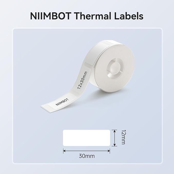 NIIMBOT Label Maker Tape for D11/D110/D101 Label Maker, 12 x 30 mm (0.47'' x 1.18'')-210 Tapes/Roll for Home Office Labeling Tape Replacement, White
