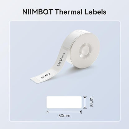 NIIMBOT Label Maker Tape for D11/D110/D101 Label Maker, 12 x 30 mm (0.47'' x 1.18'')-210 Tapes/Roll for Home Office Labeling Tape Replacement, White