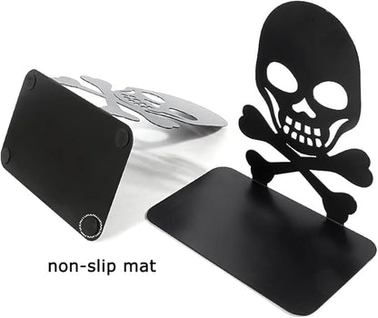 Metal Skull Design Black Bookend - Heavy-Duty Bookends for Shelves, Skull Book Ends for Heavy Books, Book Shelf Holder Home Office Decorative Desktop Organizer (1 Pair A)