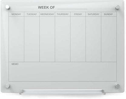 Audio-Visual Direct Magnetic White Weekly Calendar Dry- Erase Board Set -2' x 1.5' - Includes Magnets, Hardware & Marker Tray