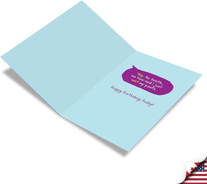 NobleWorks - 1 Funny Happy Birthday Greeting Card - Retro Old Man Humor, Notecard Talk Bubbles - Old Baby C7199BDG