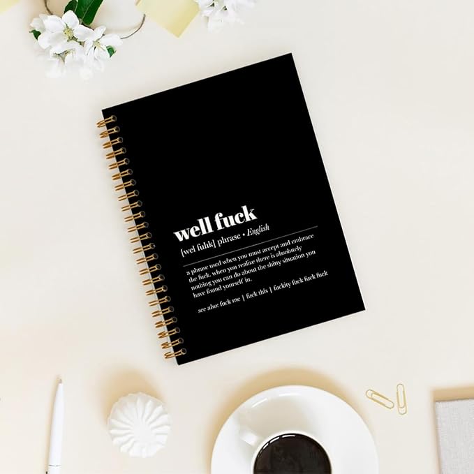 Tizzer Funny Well F Definition Lined Hardcover College Ruled Spiral Notebook Journal for Work Notes Journaling 5.5×8.3 Inch,Sympathy Gifts for Bad Day,Loss Job,Pet Loss,Breakups,Condolence (Black)
