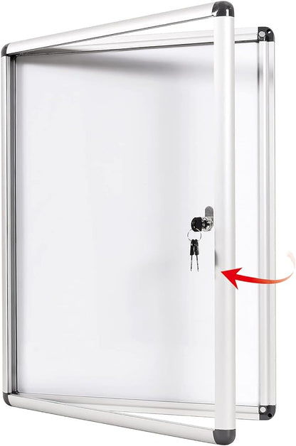 SWANCROWN Locking Bulletin Boards Enclosed Noticeboard White Glass Message Boards Indoor for School Office 38x28inch(9xA4)