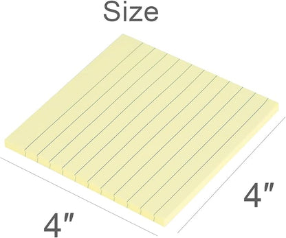 Vanpad Lined Sticky Notes 4x4 Inches, Light Yellow Ruled Self-Stick Pads, Easy to Post for Home, Office, Notebook, 8 Pads/Pack