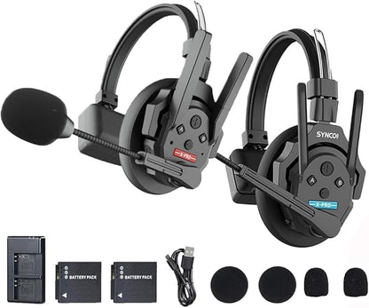 SYNCO XTALK XPro2 Wireless Intercom Headset System with Microphone Communication System Random Master Device,2.4GHz Full Duplex 500 M/1640 FT Real-time Monitoring 24H Working Time Telephone Headsets