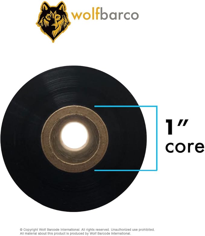 24 Rolls Wolfbarco 2.52" x 1476' (64mm x 450m) Black Premium Resin-Enhanced Wax Thermal Transfer Ribbon Compatible with Zebra,TEC, INTERMEC,Citizen,TSC,GODEX,ARGOX Printers