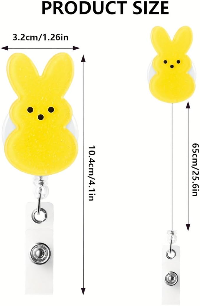Bunny Badge Reels Easter Badge Holder Yellow Rabbit Nurse Badge Reel ID Name Alligator Acrylic Clip Cute Easter Gift for Nurse Office Employee Name Badge
