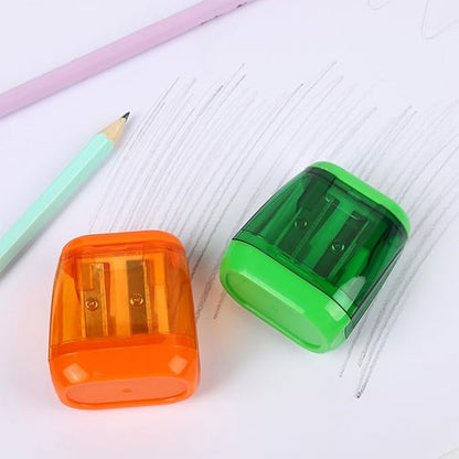 Colored Manual Pencil Sharpeners in Bulk, BOPART 24pcs Small Handheld Pencil Sharpener Dual Holes with Lid for Kids Adults at Classroom School Office Home