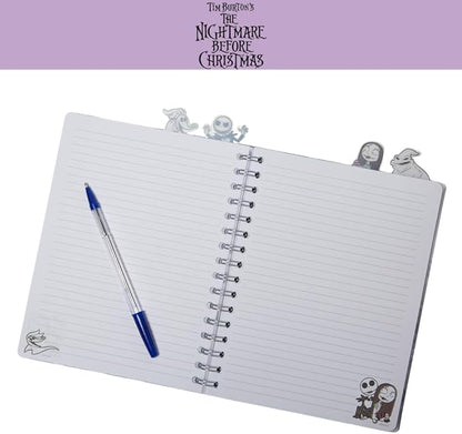 Innovative Designs Nightmare Before Christmas Tab Journal Notebook, Spiral Bound, 96 Lined Pages, 8 x 7 inches, Black/White