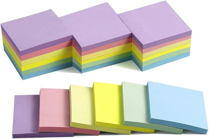 (24 Pack) Sticky Notes 3x3 in Pastel Post Stickies Super Sticking Power Memo Pads, Strong Adhesive, 74 Sheets/pad