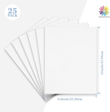 Mat Board Center, 25 pack 8.5x11 Corrugated Cardboard sheet, 1/8 inch thick, Flat Cardboard Inserts for Mailing, Packaging & Shipping, Cardboard Backing, Craft Card Board (White on one side)