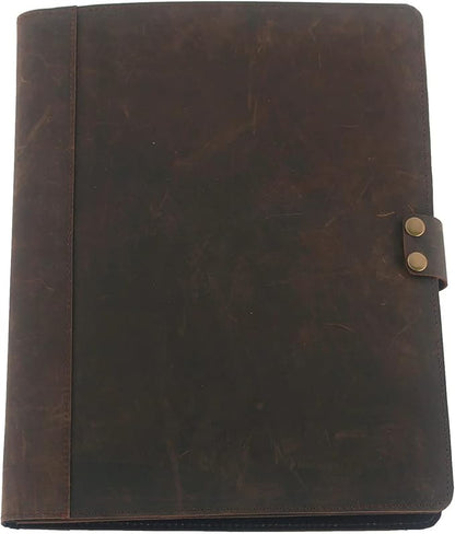 Leather Portfolio Professional Resume Padfolio - Document Folder & Organizer Folio for Letter-Sized/A4 Writing Pad with Business Card Holder, Ideal Gift Portfolios for Men + Women (Vintage Brown)