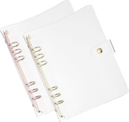 PATIKIL A5 Clear Binder Cover, 2Pcs Soft PVC Loose Leaf Binder Protector Refillable Notebook Shell with Snap Button Closure 6 Ring for DIY Meeting Notebook Folder,Gold Tone and Silver Tone