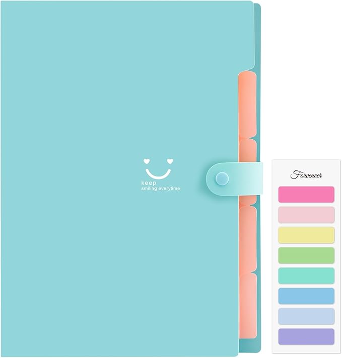 Forvencer Accordion File Organizer, Letter Size, 5 Pocket Expanding File Folder, Cute File Folder with Labels, Portable File Organizer for School Office Supplies, Folders for Documents, Jade