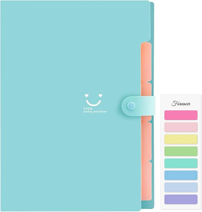 Forvencer Accordion File Organizer, Letter Size, 5 Pocket Expanding File Folder, Cute File Folder with Labels, Portable File Organizer for School Office Supplies, Folders for Documents, Jade