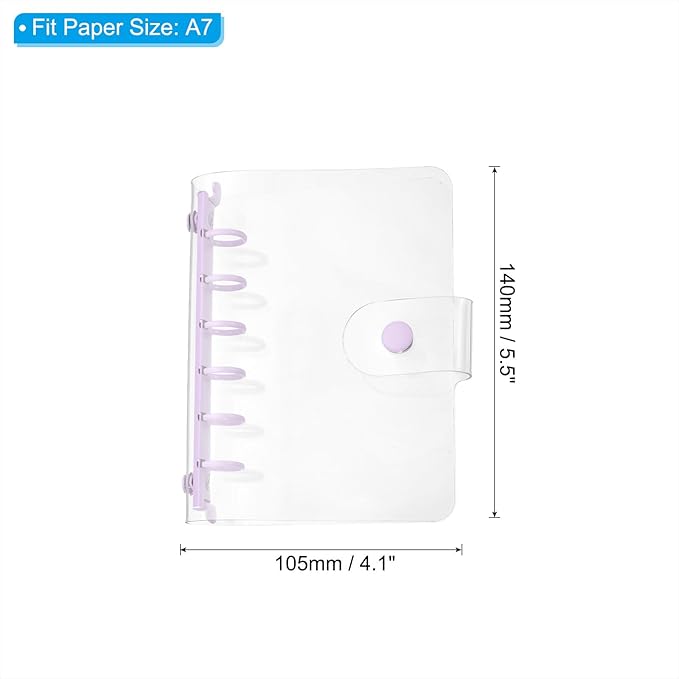 PATIKIL A7 Clear Binder Cover, Soft PVC Loose Leaf Binder Protector Refillable Notebook Shell with Snap Button Closure and 6 Rings for DIY Meeting Notebook Folder, Purple