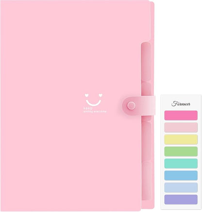 Forvencer Accordion File Organizer, Letter Size, 5 Pocket Expanding File Folder, Cute File Folder with Labels, Portable File Organizer for School Office Supplies, Folders for Documents, Sakura Pink