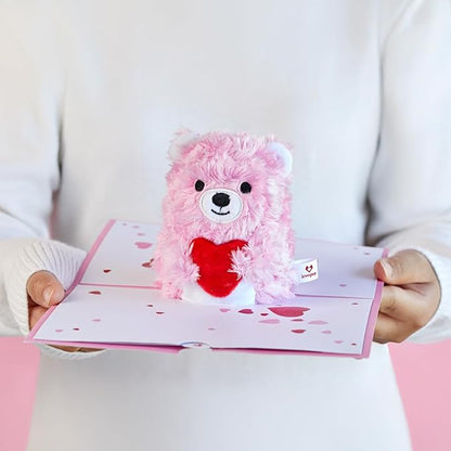 Lovepop Plushpop Soft Animal Pop-Up Card for Her and Him - 3D Bear Everyday Greeting Card for Boys, Girls, Men, Women - Beary Happy - 6" x 8" Card - Pink