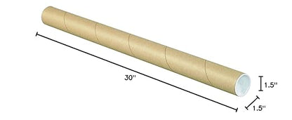 BOX USA BP1530K Mailing Tubes with Caps, 1 1/2" x 30", Kraft (Pack of 50)