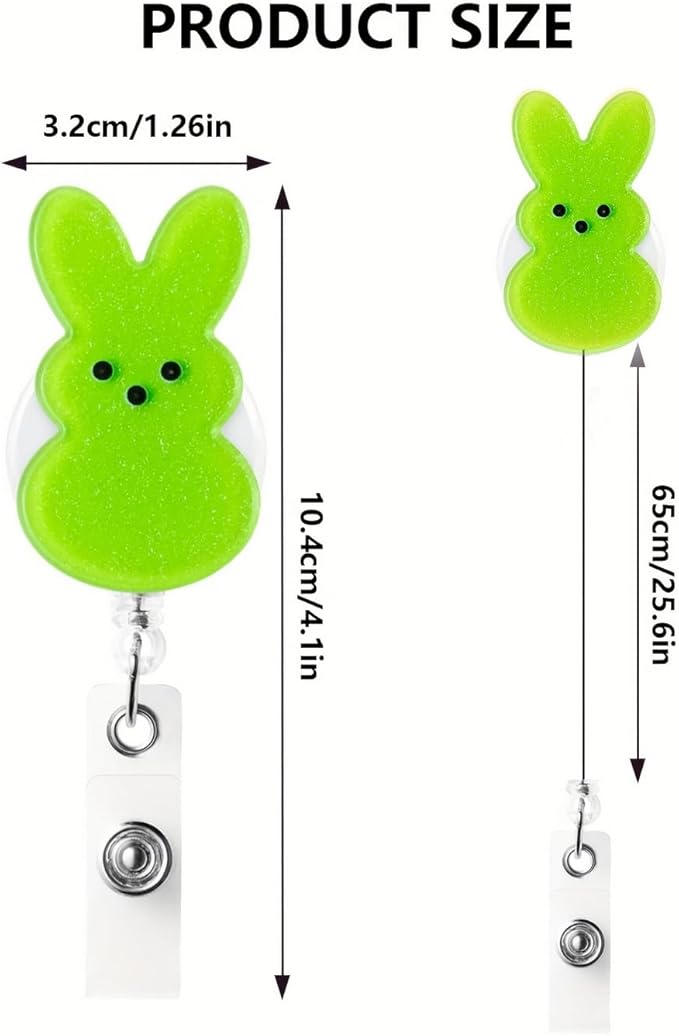 Easter Bunny Badge Reels Retractable ID Name Badge Holder Green Rabbit Cute Badge Reels Acrylic Clips Easter Party Gifts for Nurse Doctor Teacher Student Office Supplies