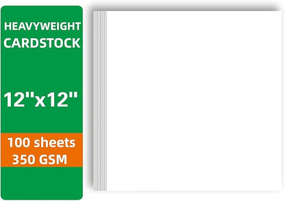 100 Sheets White Cardstock Thick Paper - Blank Heavy Weight 350gsm Cover Card Stock for Invitations,Stationery Printing,Scrapbooking,Crafts,DIY Cards, Paper Crafting (12x12 Inches)