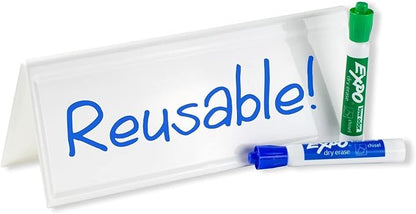 Trainers Warehouse Heavy Duty Premium Space-Saver Reusable Name Cards, White, Dry-Erase Tent, 8.75" x 3" (30)