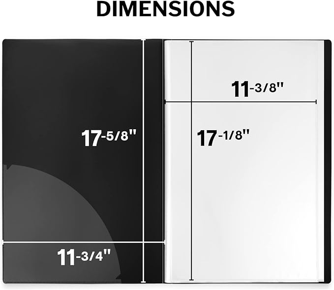 Dunwell 11x17 Portfolio Binder (Black), Presentation Binder with 24 Clear Plastic Sleeves, Large Art Portfolio Folder, Acid-Free Poly Cover and Sleeves