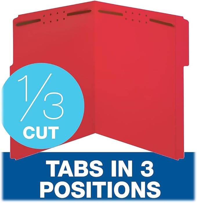 Pendaflex Fastener Folders, 2 Fasteners, Letter Size, Red, 1/3 Cut Tabs in Left, Right, Center Positions, 50 per Box (22740), Specialty