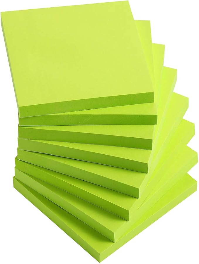 Vanpad Sticky Notes 3x3 Inches,Bright Green Self-Stick Pads, Easy to Post for Home, Office, Notebook, 8 Pads/Pack