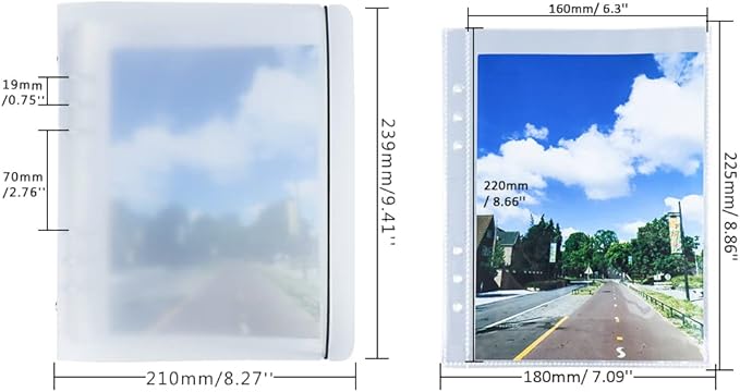 White Frosted PP Kpop Photocard Binder Loose Leaf 6-Ring Wide A5 Photocards Holder with 8 Inch 50 Pockets Photo Pages Transparent Card Sleeve Protectors Page for Photos Cards Album Folder Organizers