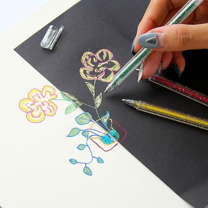 Grabie Glitter Gel Ink Pens, Vibrant Glitter Gel Pens Set, Spark Your Creativity with Every Color of the Rainbow (18 Colors Capped Glitter Gel Pens)