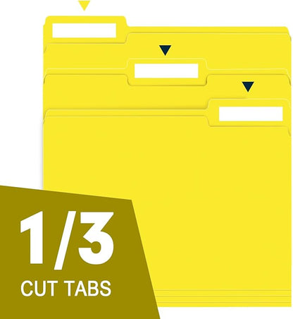 File Folder, RAZCC 150 Pack 1/3 Cut Tab File Folders Letter Size, Yellow, Folders with Tab, Great for Organizing and Easy File Storage