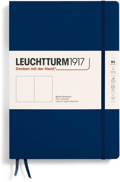 LEUCHTTURM1917 - Notebook Hardcover Composition B5-219 Numbered Pages for Writing and Journaling (Navy, Plain)