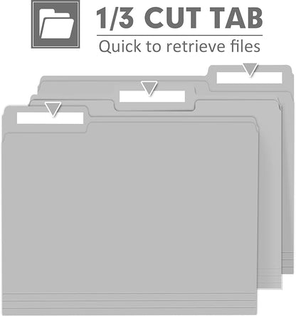 File Folder, PANDRI 120 Pack File Folder, 1/3 Cut Tab, Letter Size, Filing Folder for Office School Business, Grey