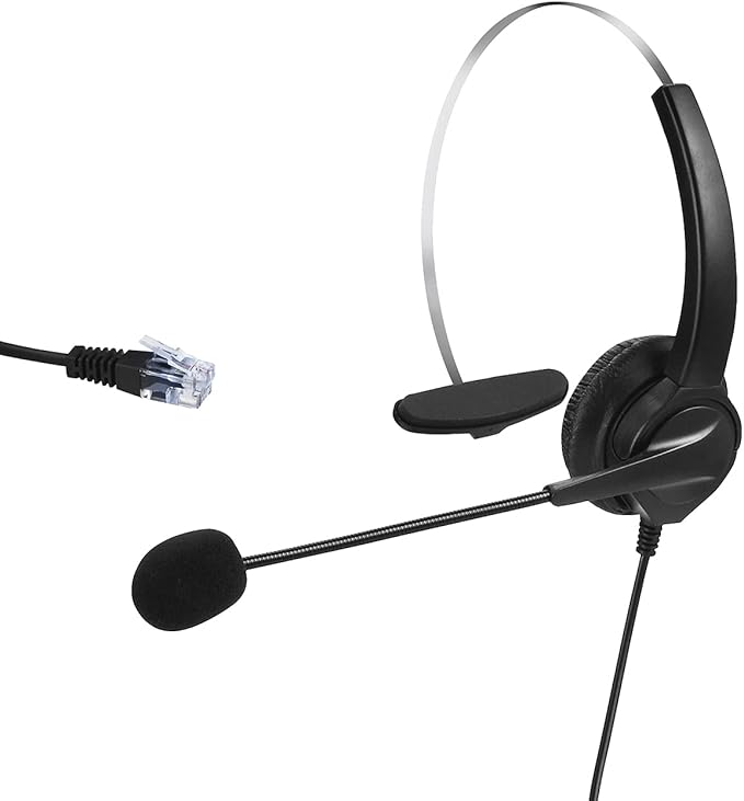 Call Center Headset Telephone with Noise Cancellation Headphone Microphone and Dialpad for House Call Center Office Home, Corded Landline Phone with Headsets, Black, 5001