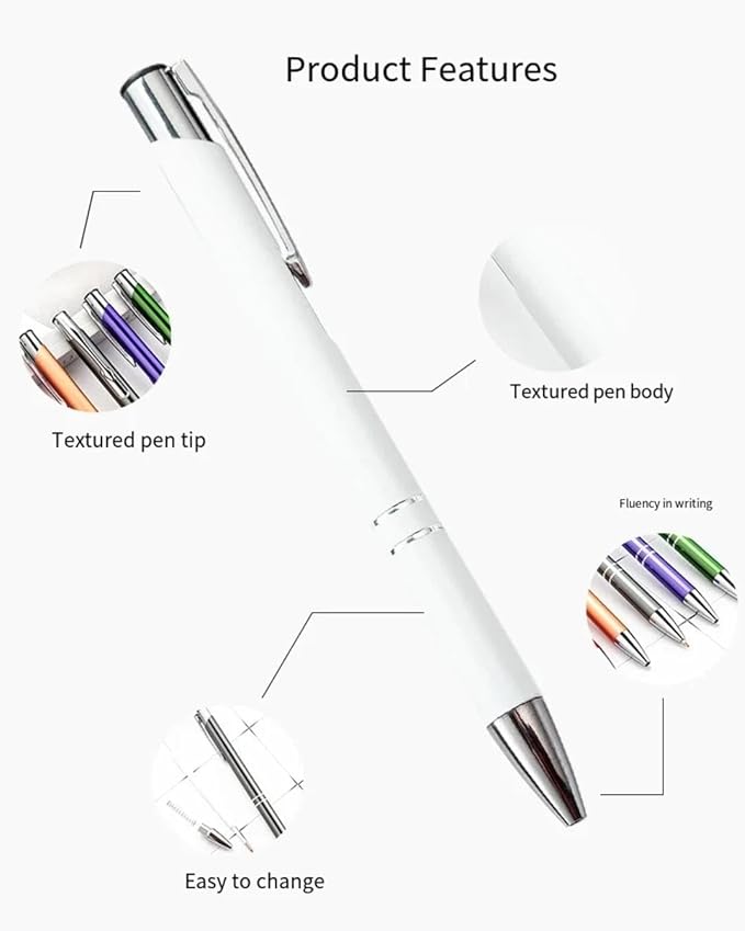 12 Pcs Stylish quality metal ballpoint Pens, Office and School stylus Ball Pen Advertising Luxury Quality, black ink, soft writing experience (Blue)